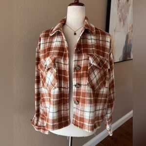 Plaid short length button down shacket
